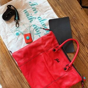Italian Gabs Red Leather Crossbody Tote with Detachable Strap